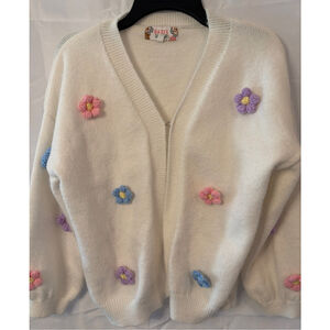 Hazel Moon Romantic Floral Applique Whimsical Cottagecore Cardigan Size L 14